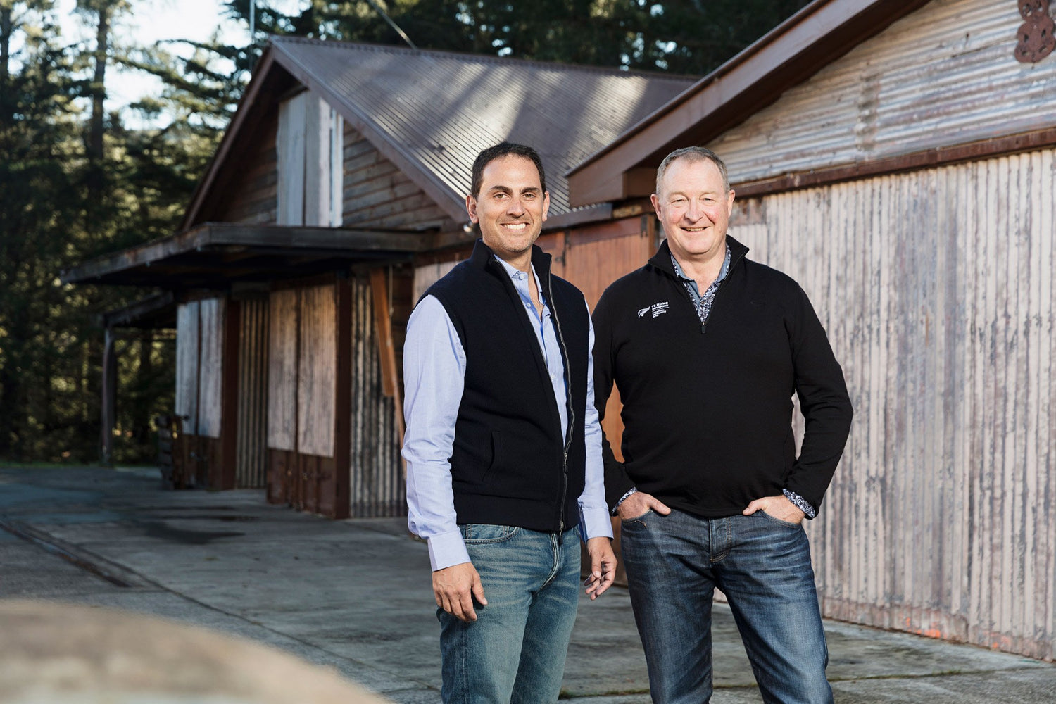 Brian Sheth & Steve Smith outside the original Pyramid Valley winery